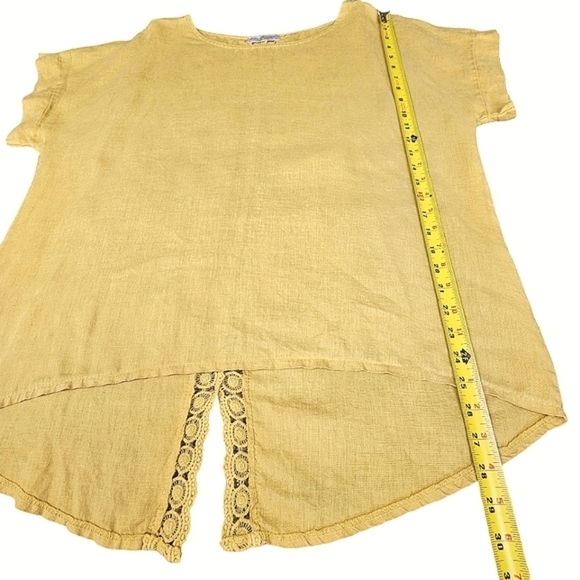 TERZO MILLENNIO Golden Linen w/Cotton Embroidered Split Back Lace Pullover Top - Picture 8 of 10